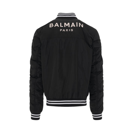 Nylon Diagonal Zip Bomber Jacket in Black/White