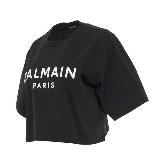 Cropped Print Logo Eco T-Shirt in Black