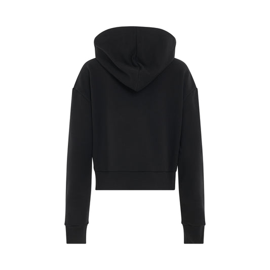 Flocked Logo Detail Cropped Eco Hoodie in Black