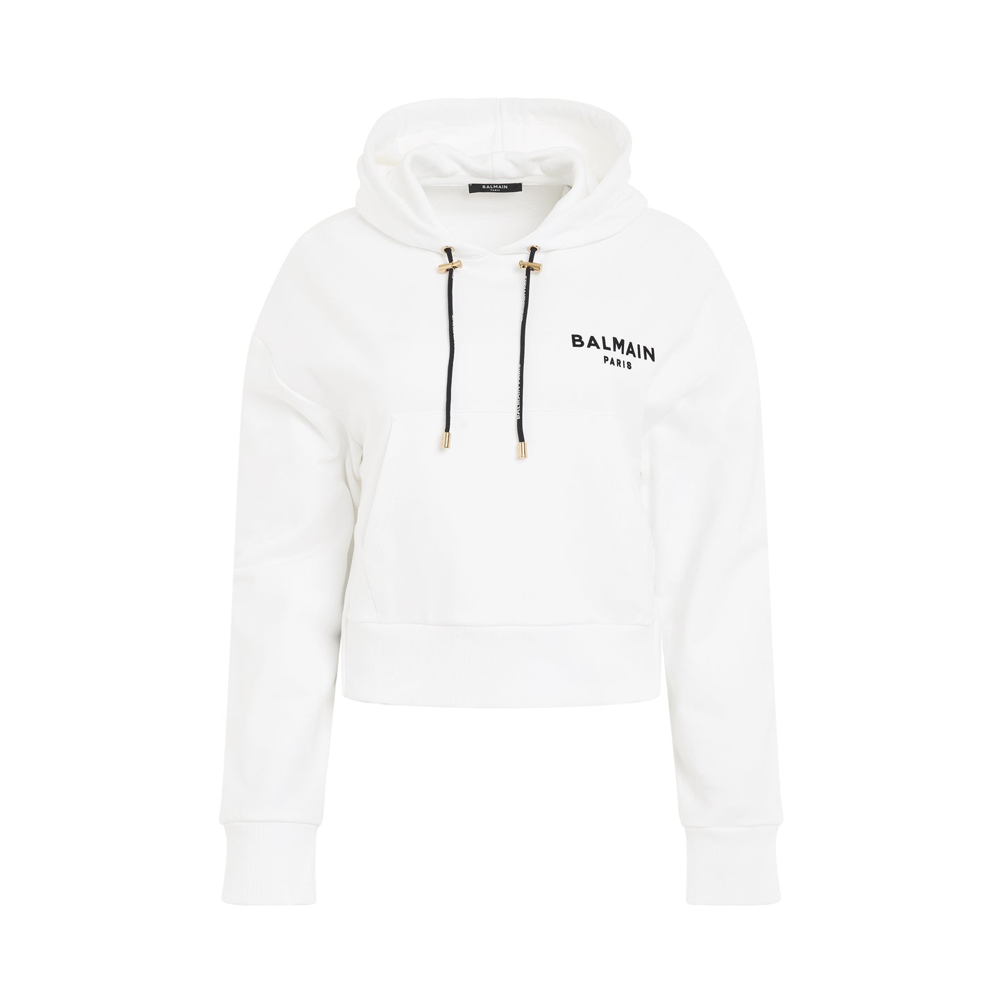 Flocked Logo Detail Cropped Hoodie in White