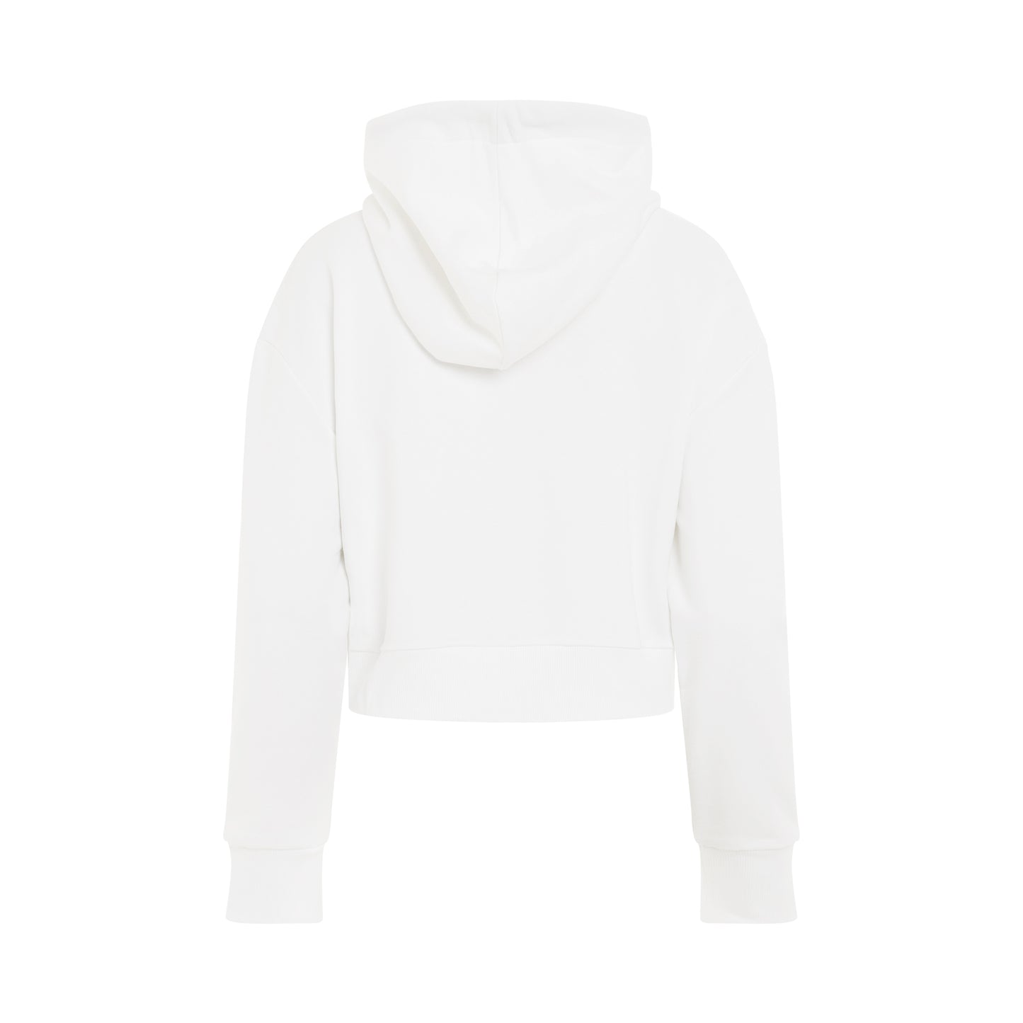 Flocked Logo Detail Cropped Hoodie in White