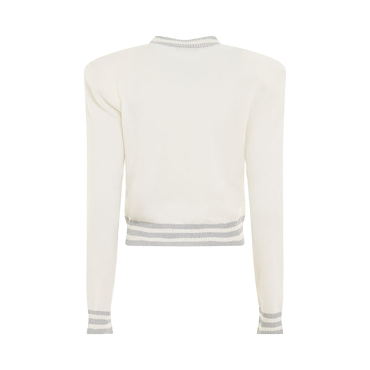 Logo Mesh Wool & Cashmere Pullover in White