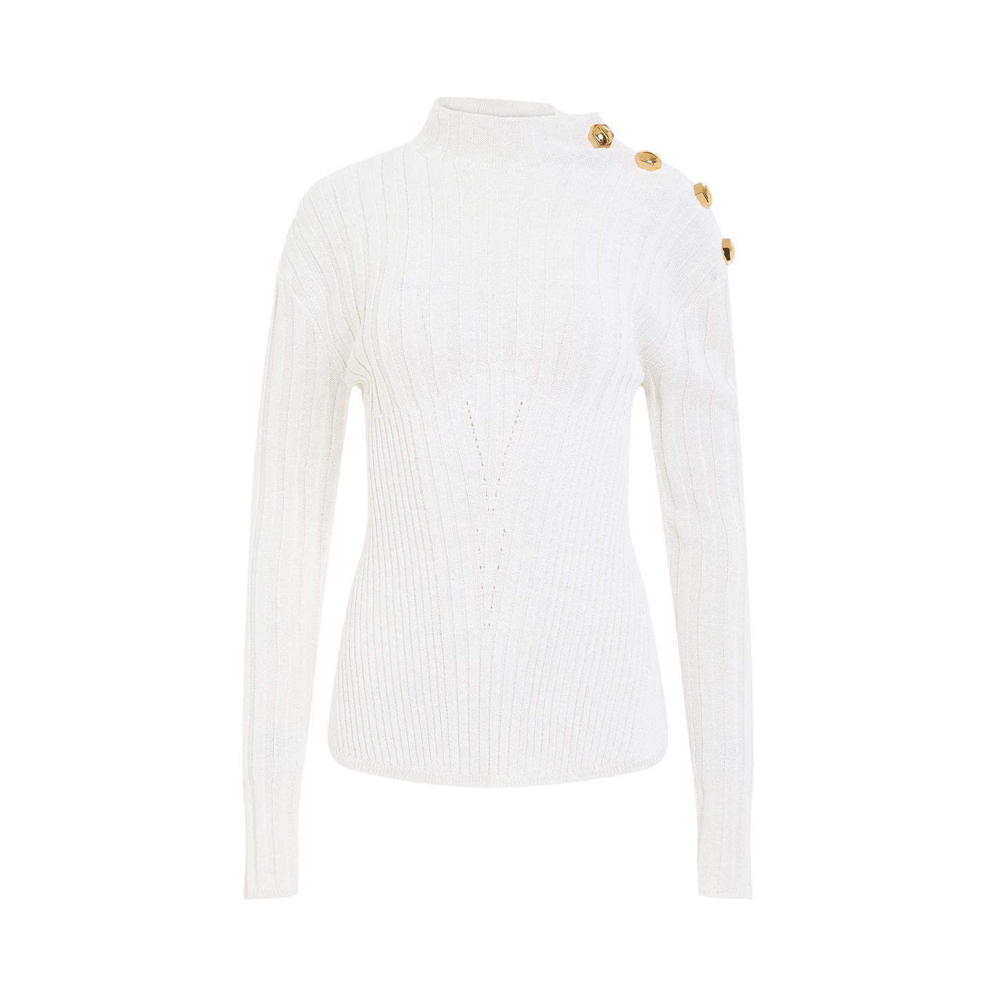 4 Button Wool Knit Pullover in White