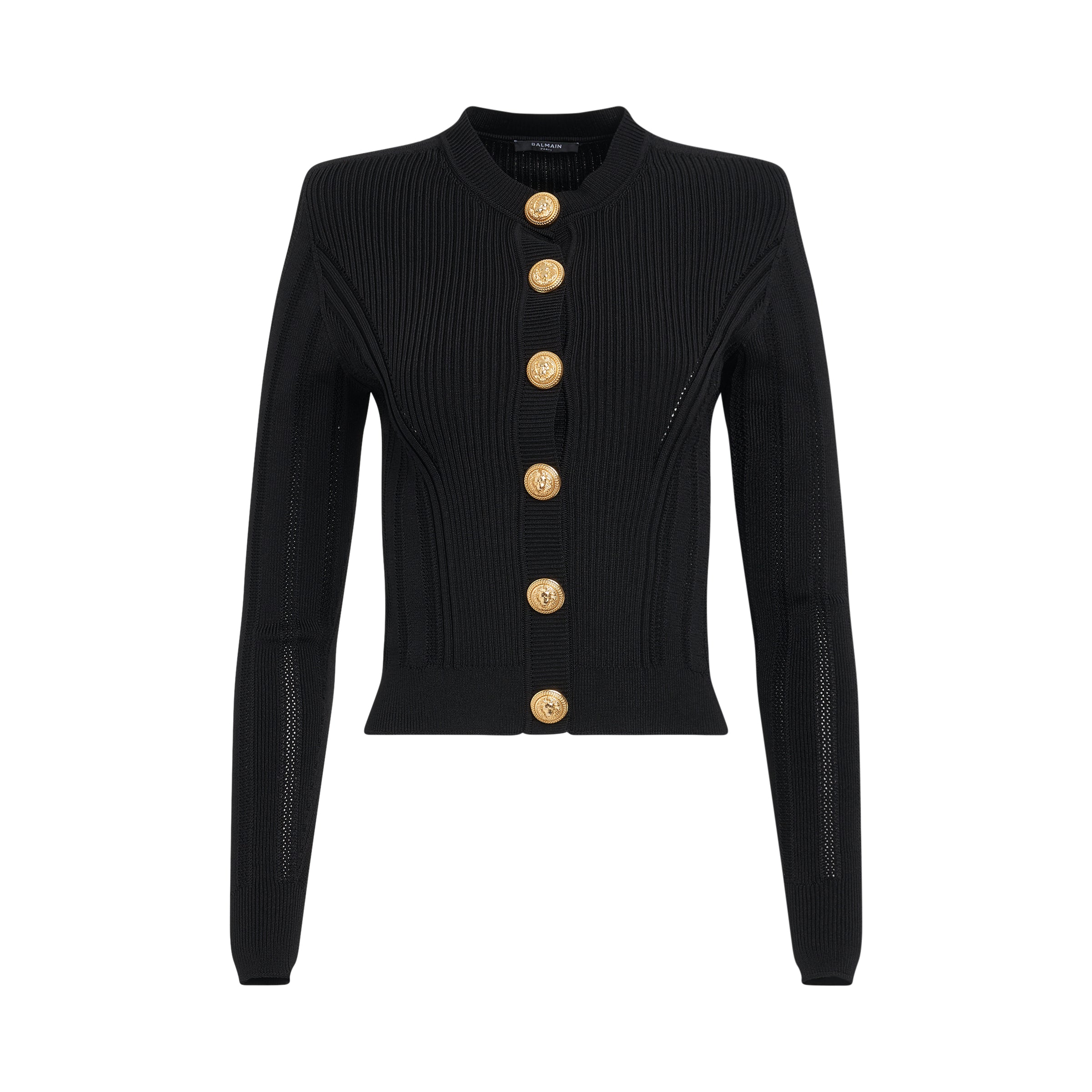 Cropped Buttoned Knit Cardigan in Black