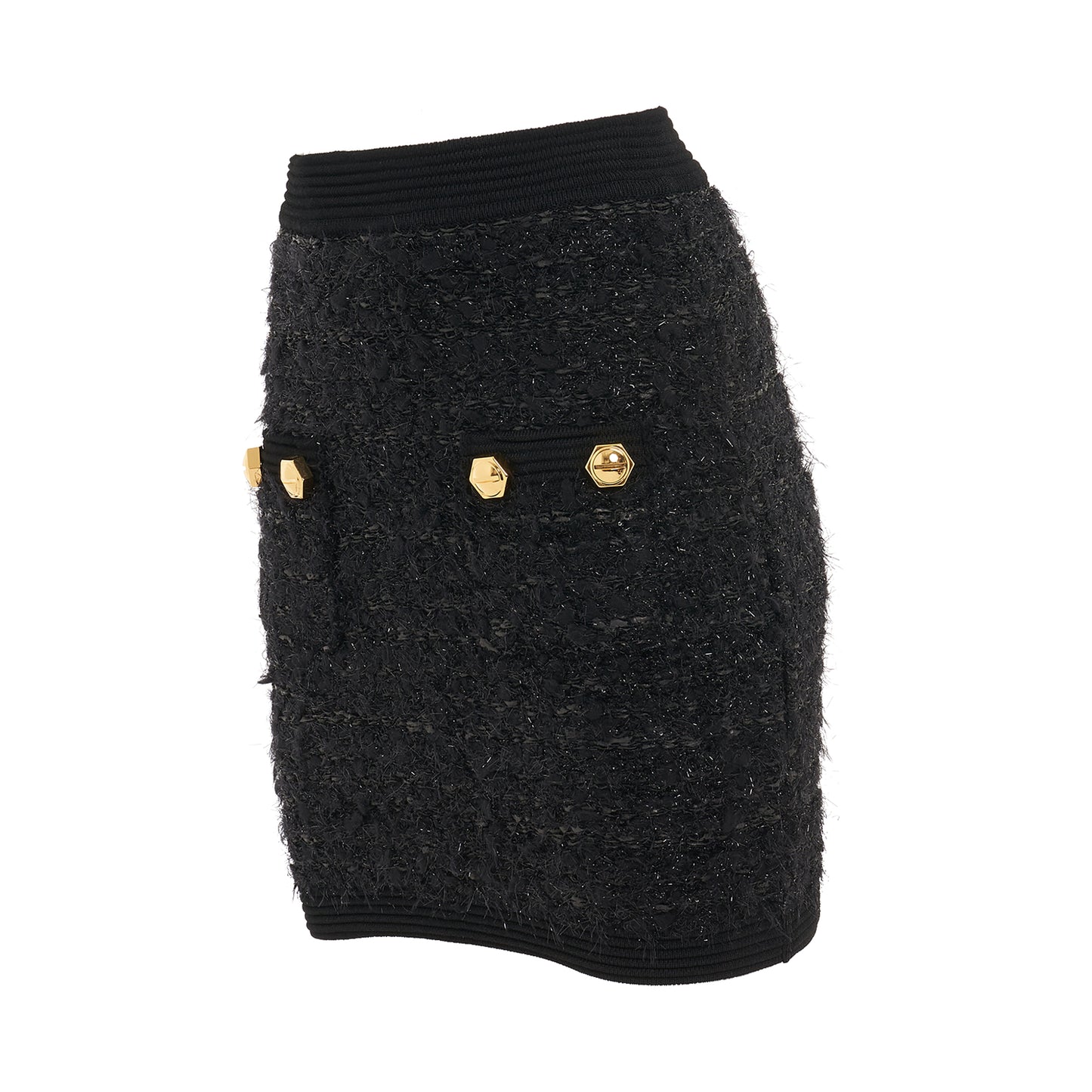 2 Pocket Ribbed Tweed Short Skirt in Black
