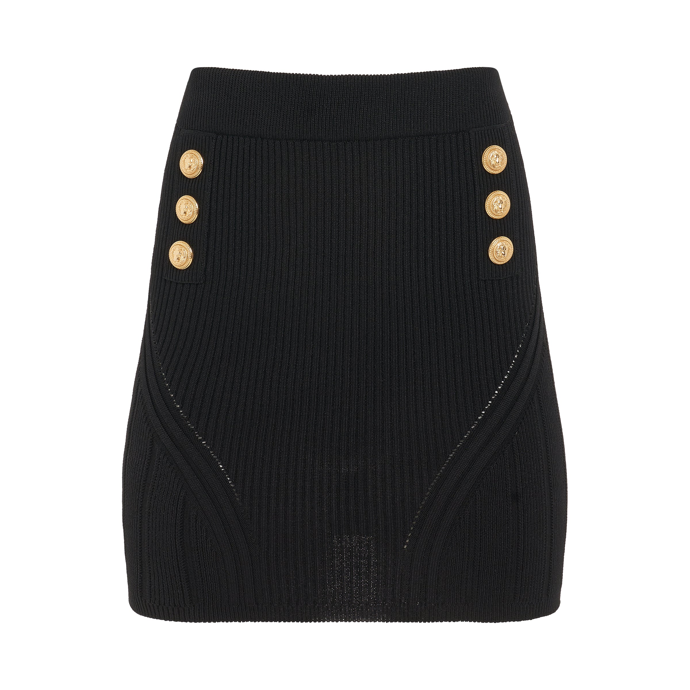 6 Button Short Knit Skirt in Black