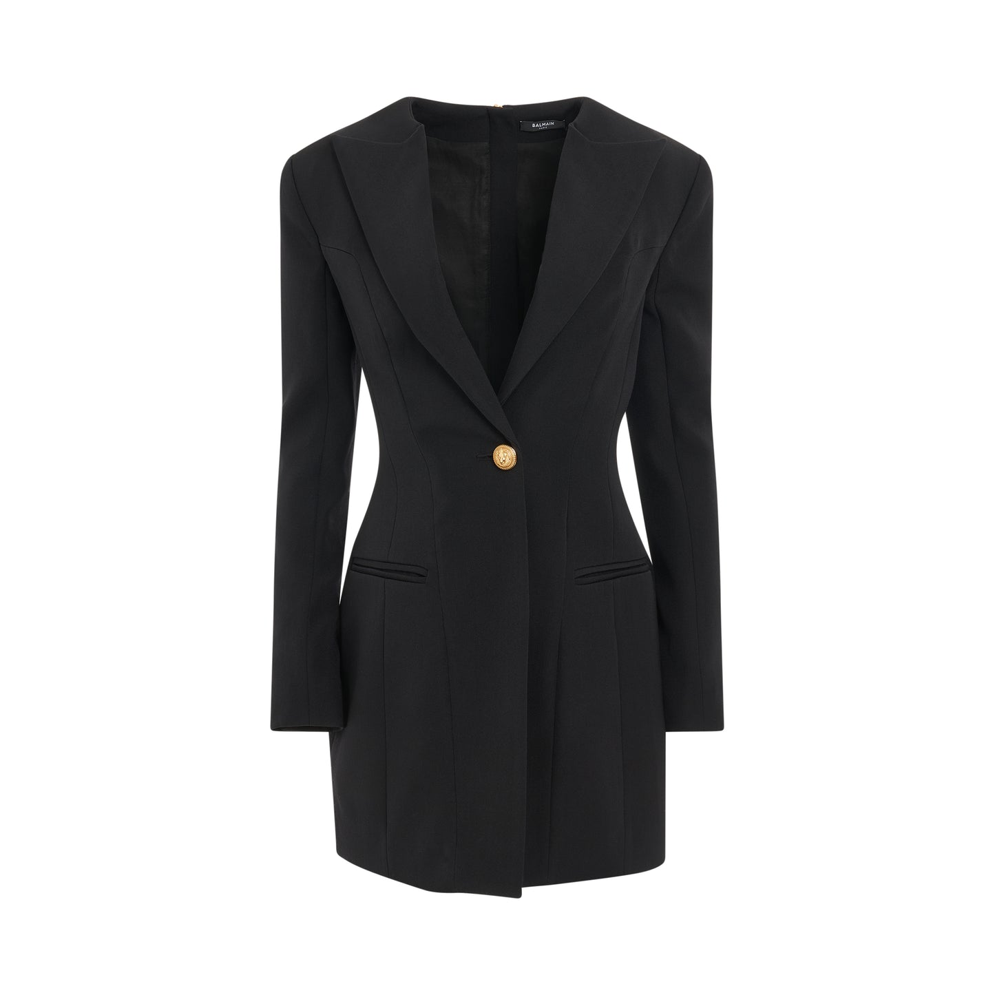 1 Button Long Sleeve Tailored Short Dress in Black