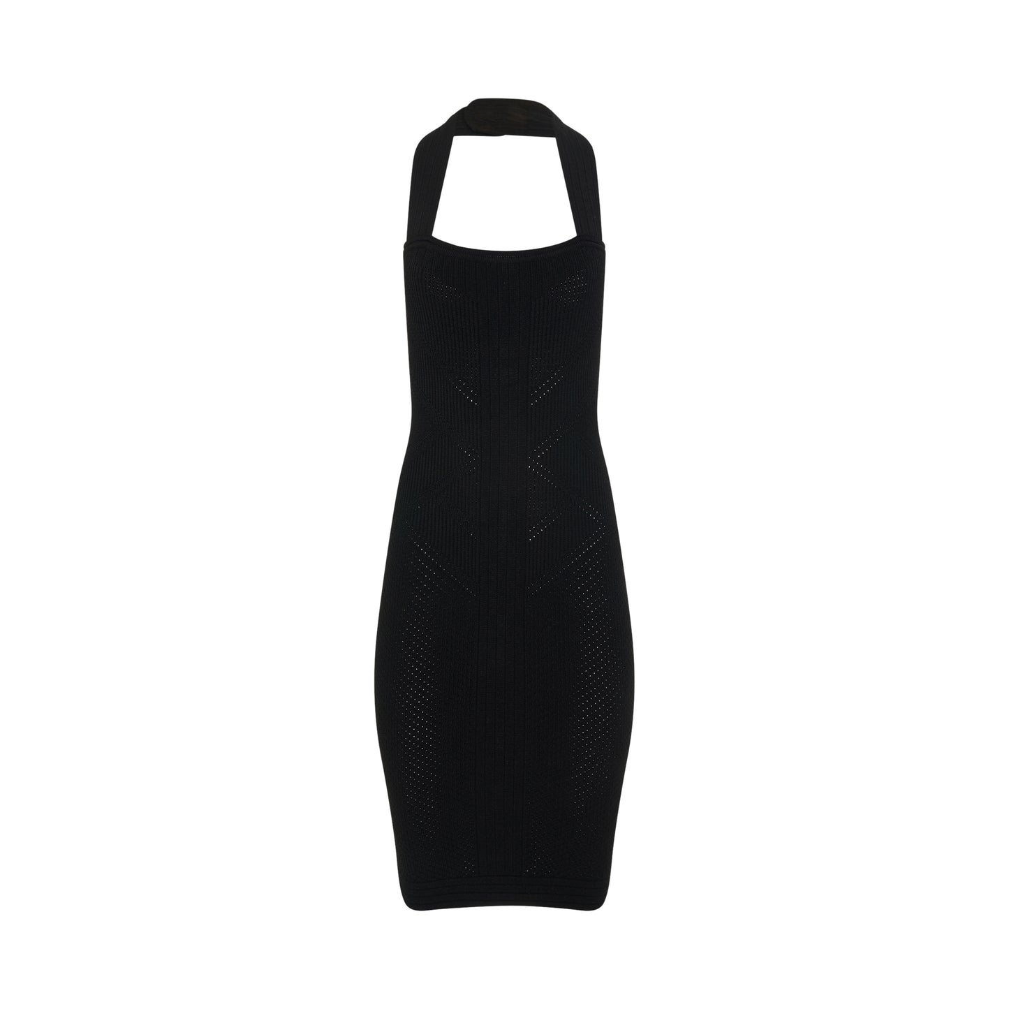 Halter Knee Length Knit Dress in Black