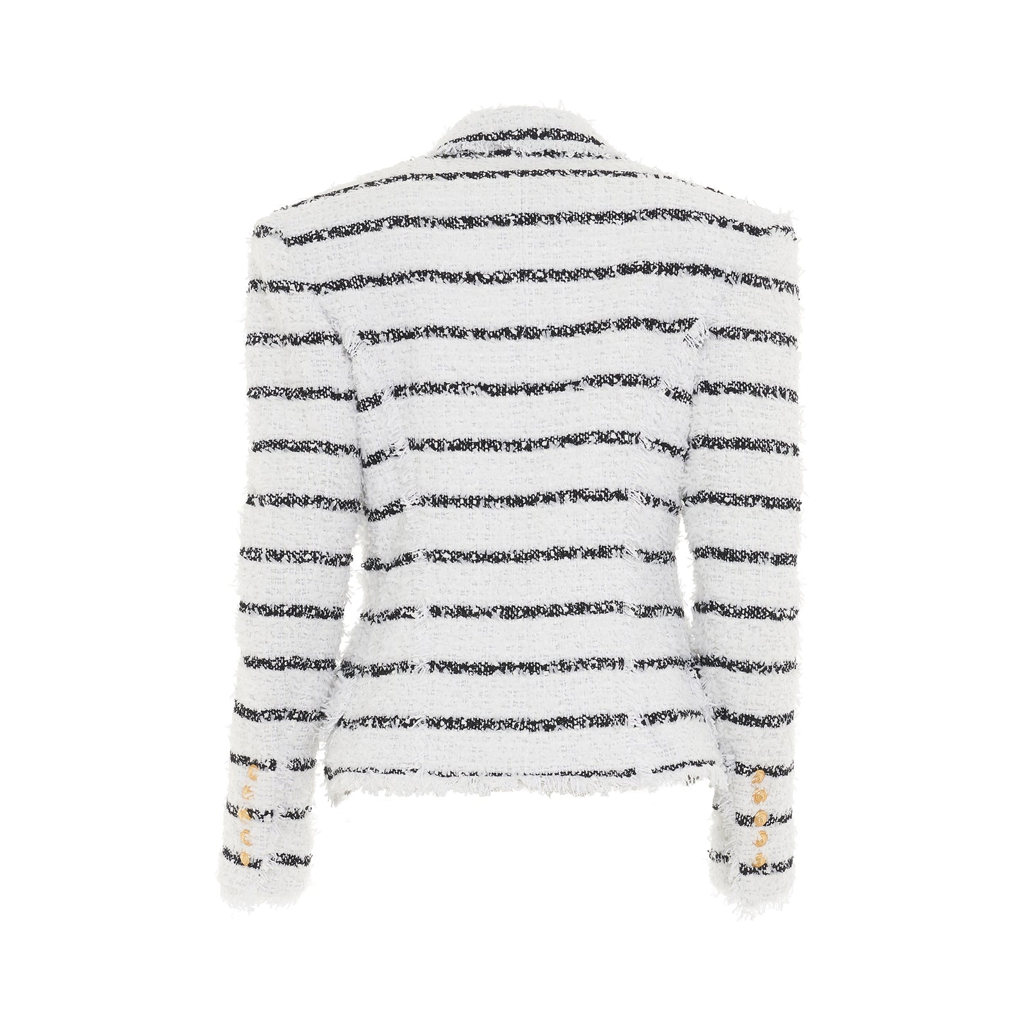 6 Button Stripped Tweed Jacket in White