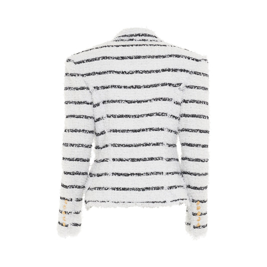 6 Button Stripped Tweed Jacket in White