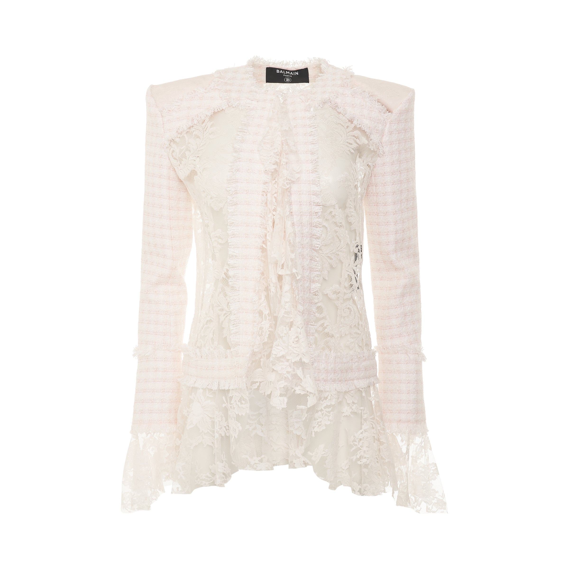 Side to Side Tweed & Lace Spencer Jacket in Light Pink