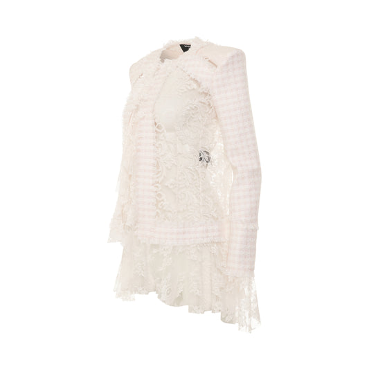 Side to Side Tweed & Lace Spencer Jacket in Light Pink