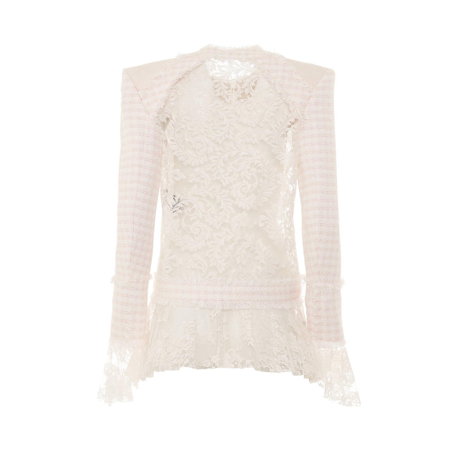 Side to Side Tweed & Lace Spencer Jacket in Light Pink