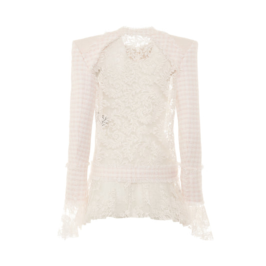 Side to Side Tweed & Lace Spencer Jacket in Light Pink