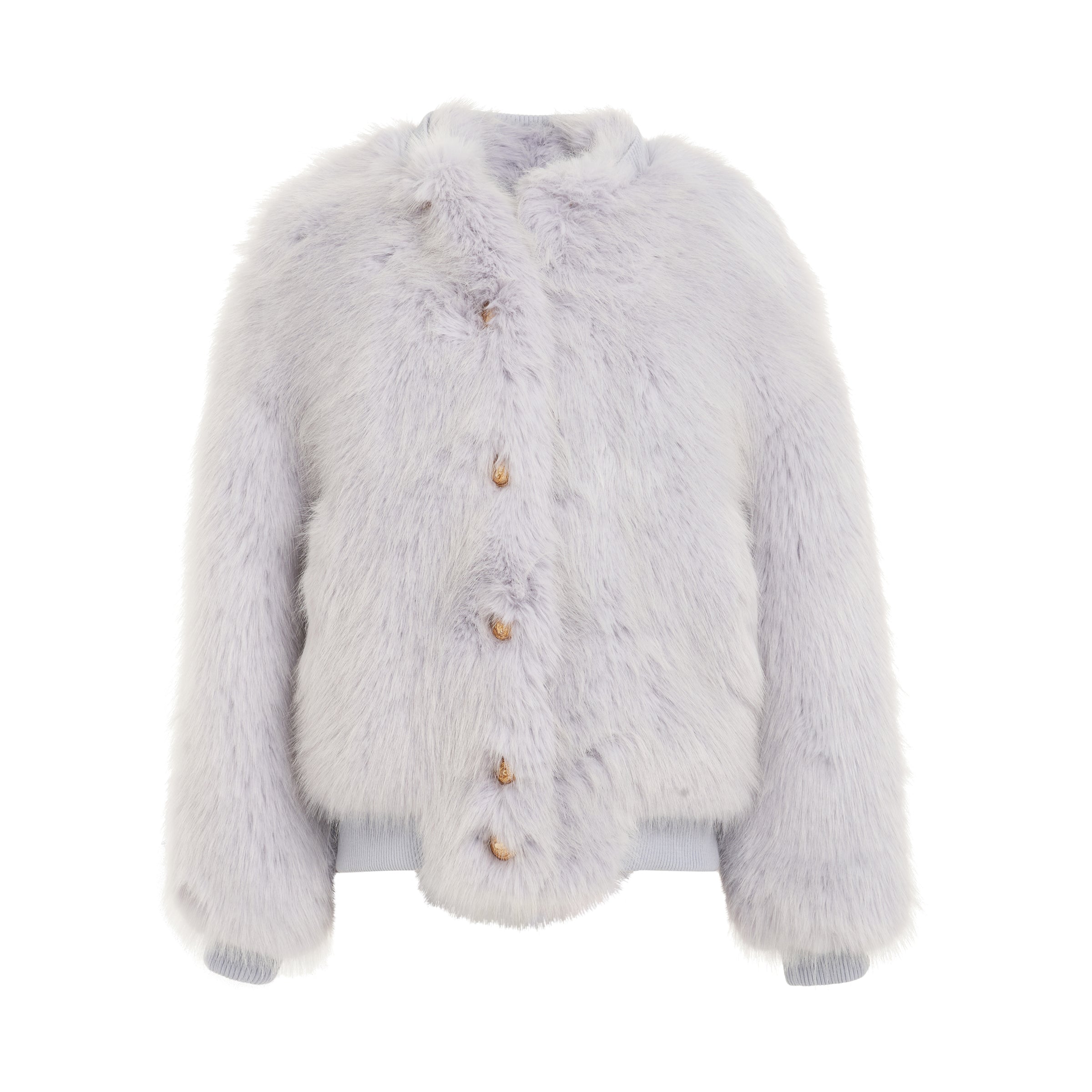 Faux Fur Buttoned Bomber Jacket in Light Blue