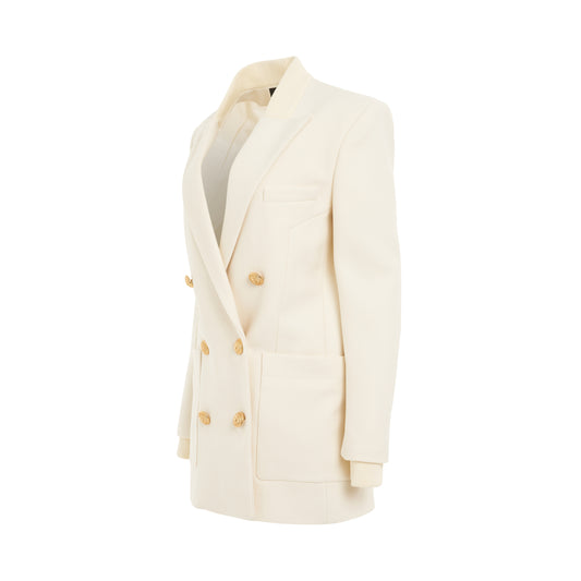 6 Button Wool Blazer Coat in Beige