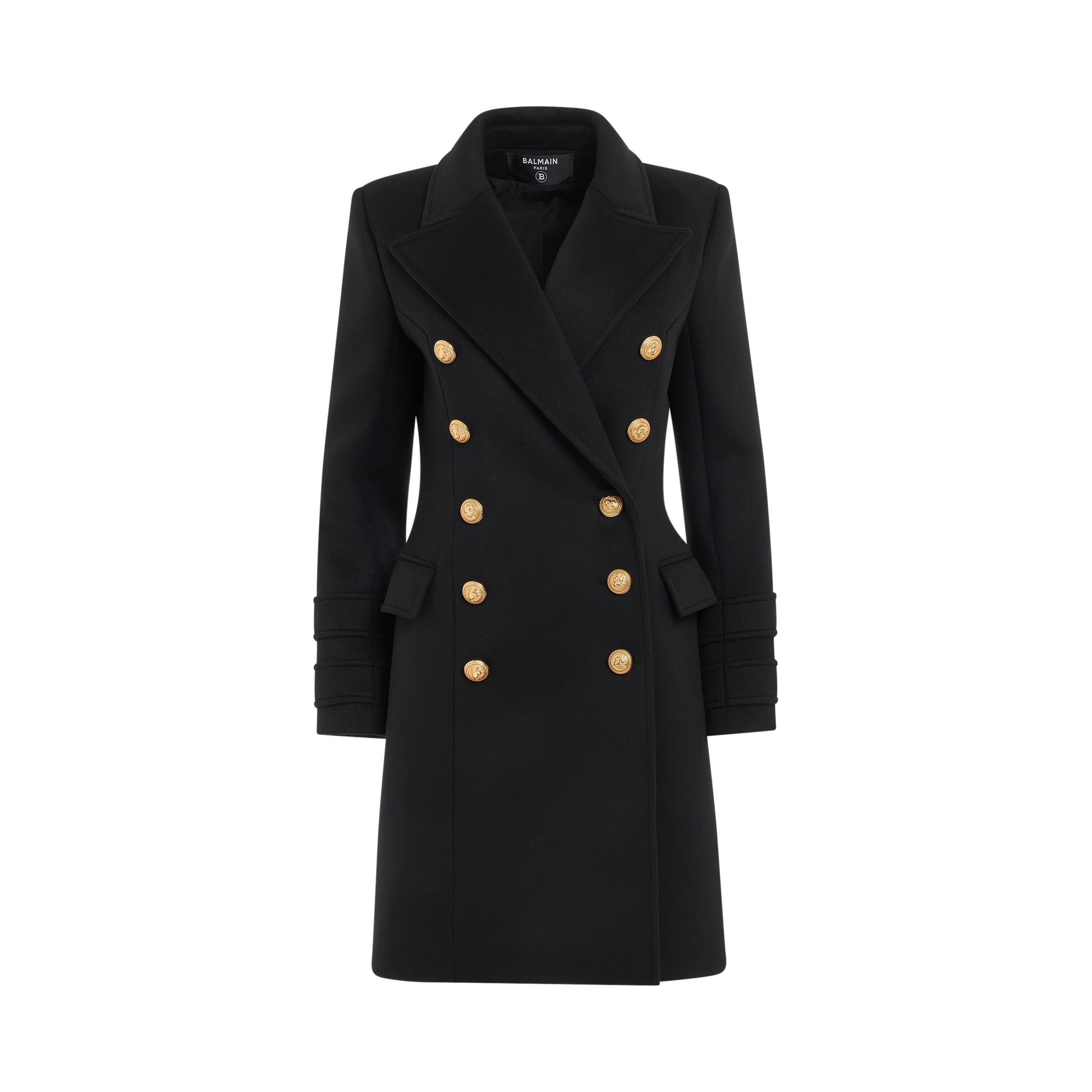 10 Button Wool & Cashmere Coat in Black