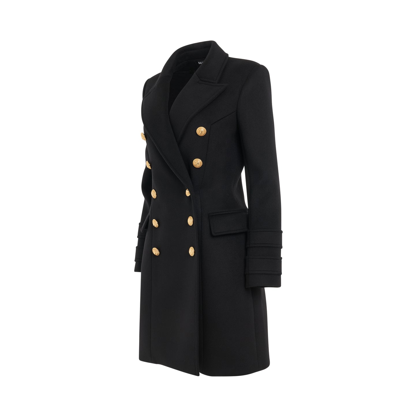 10 Button Wool & Cashmere Coat in Black