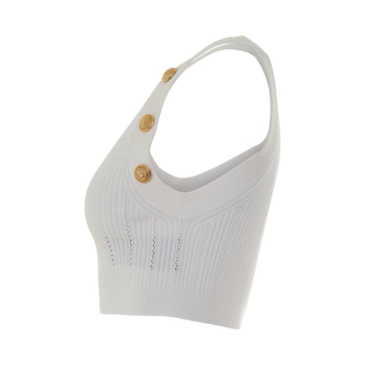 Sleeveless 6 Button Knit Crop Top in White