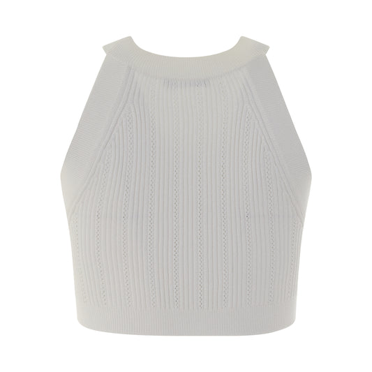 Sleeveless 6 Button Knit Crop Top in White