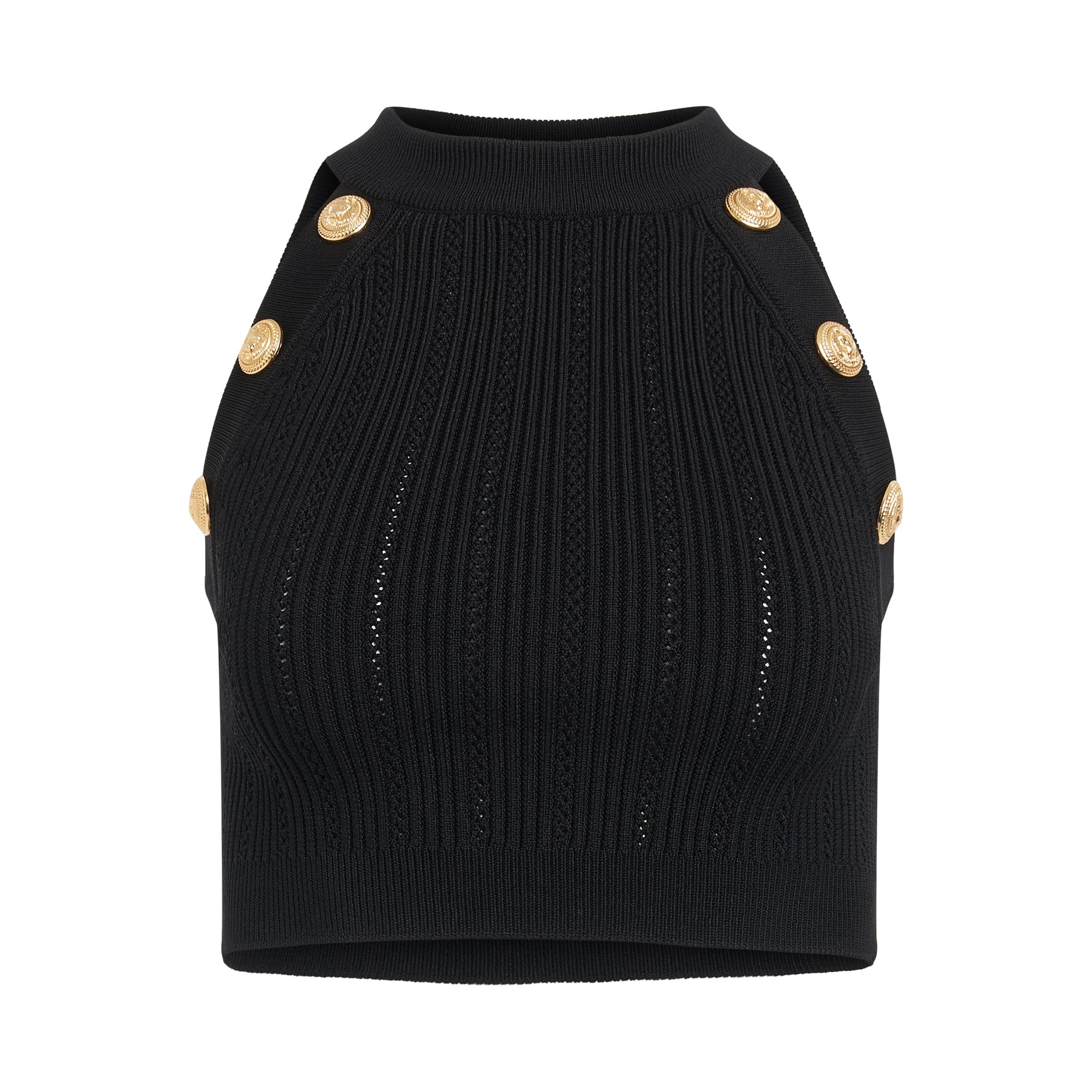 Sleeveless 6 Button Knit Crop Top in Black