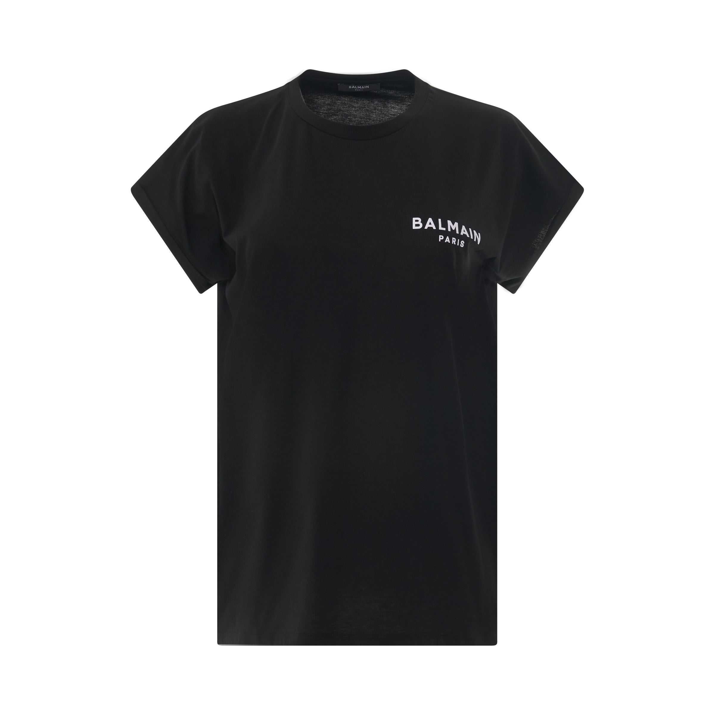 Short Sleeve Logo Flock Detail T-Shirt in Black