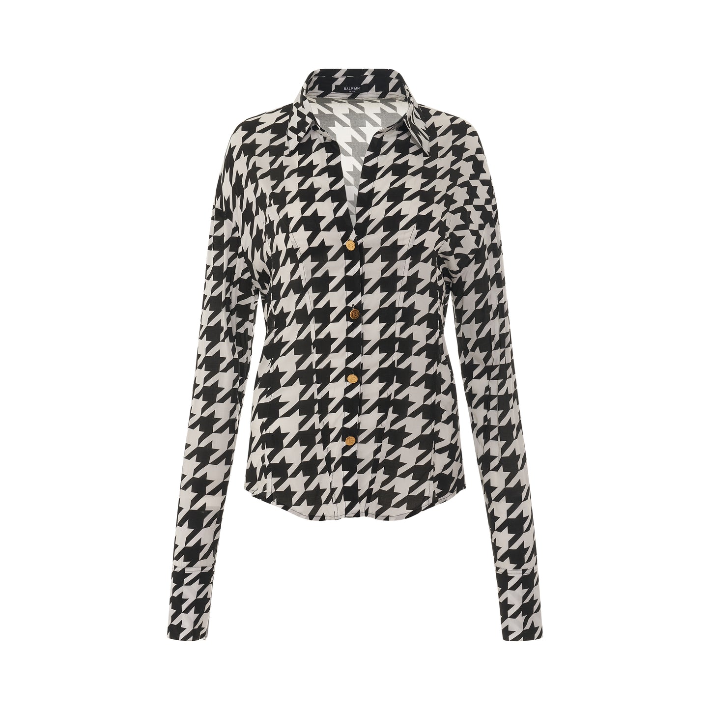 Printed Houndstooth Fitted Shirt in Black/White