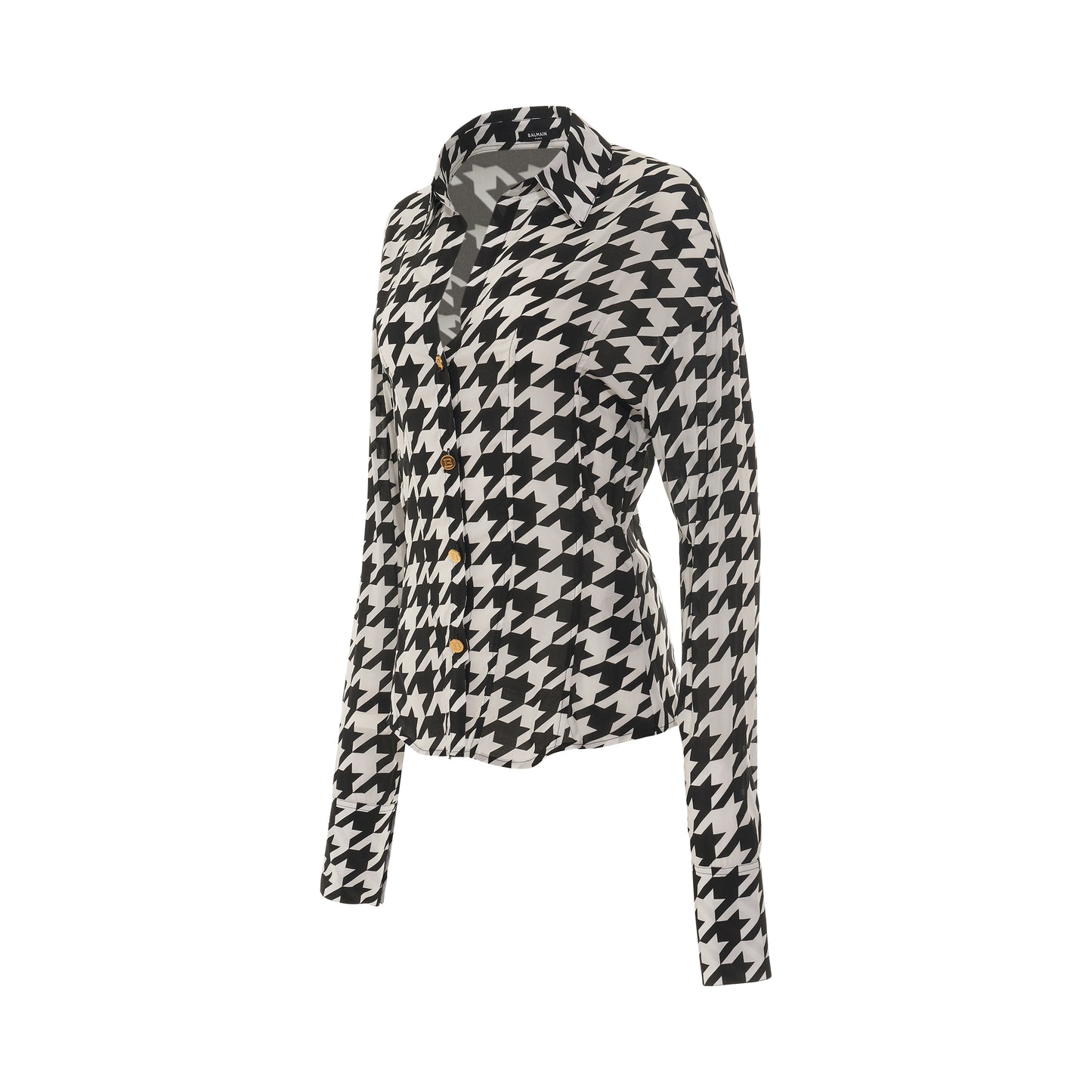 Printed Houndstooth Fitted Shirt in Black/White