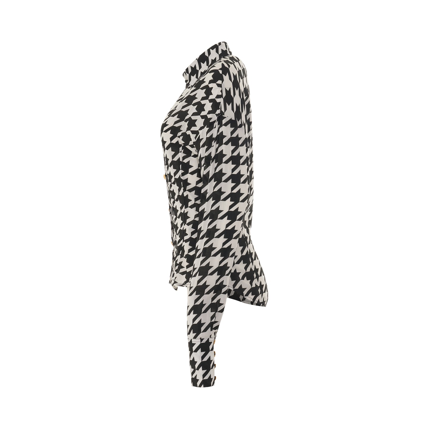 Printed Houndstooth Fitted Shirt in Black/White