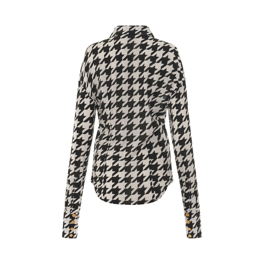 Printed Houndstooth Fitted Shirt in Black/White