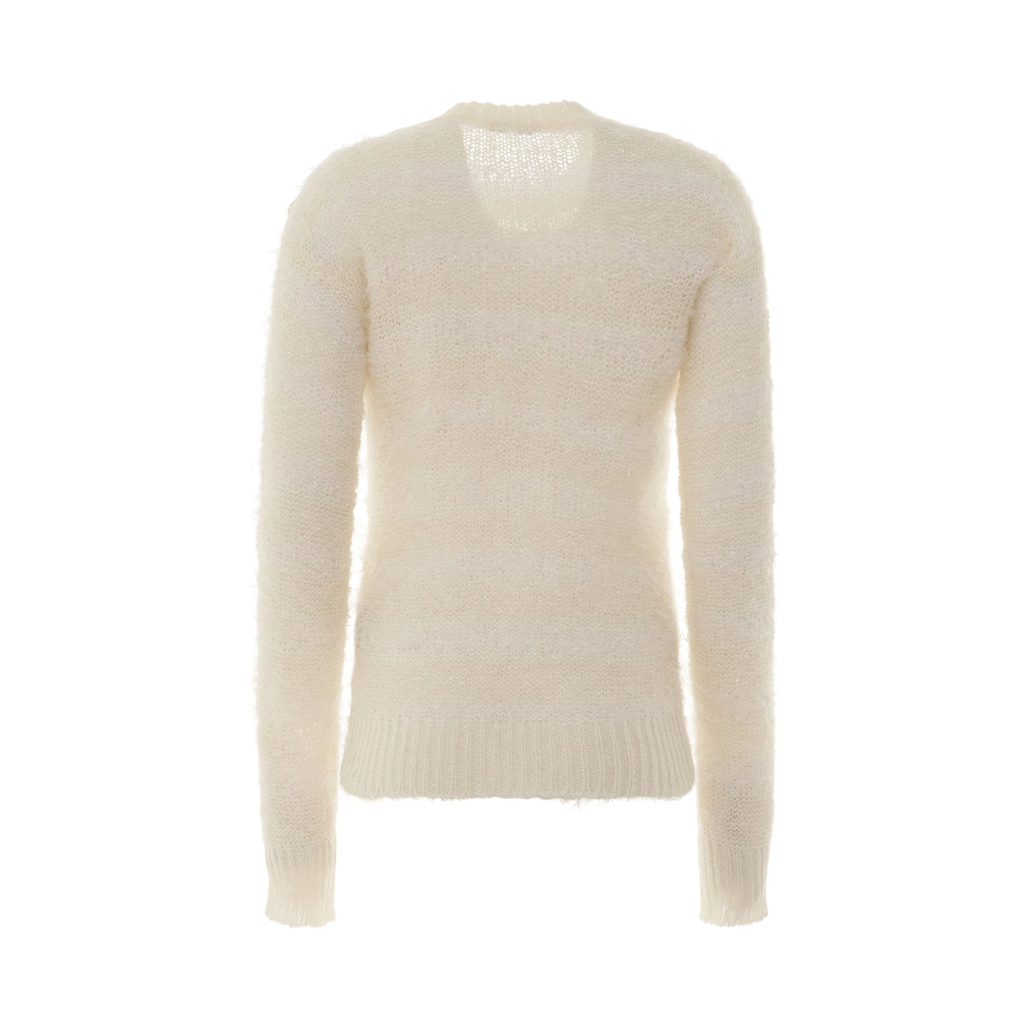 3 Button Shouder Cut Striped Knit Pullover in Egg Shell