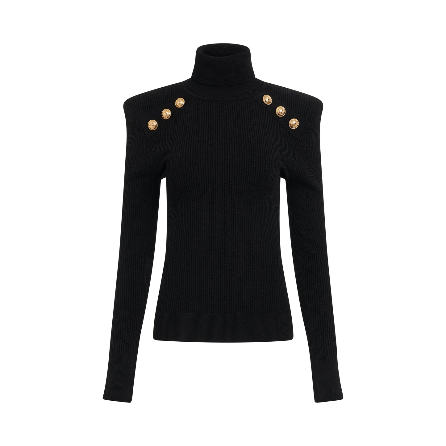 Button Trimmed Turtleneck Sweater in Black