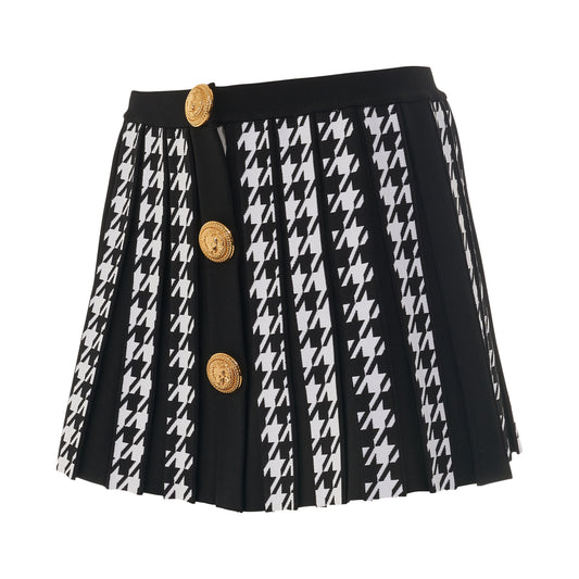 Houndstooth Pleated Knit Mini Skirt in Black/White