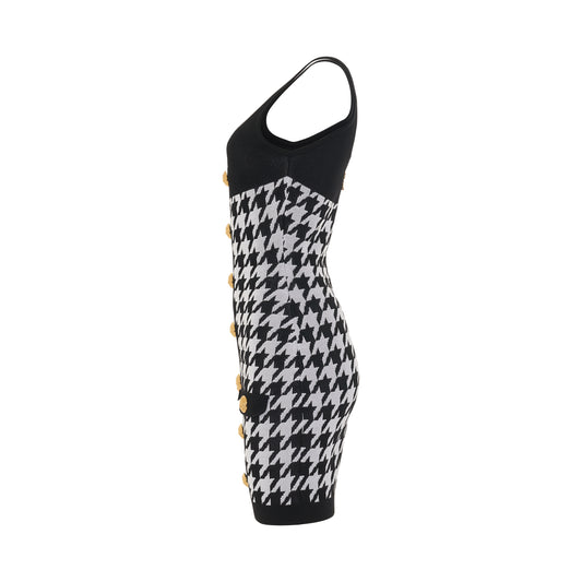 Buttoned Houndstooth Short Knit Drss in Black/White