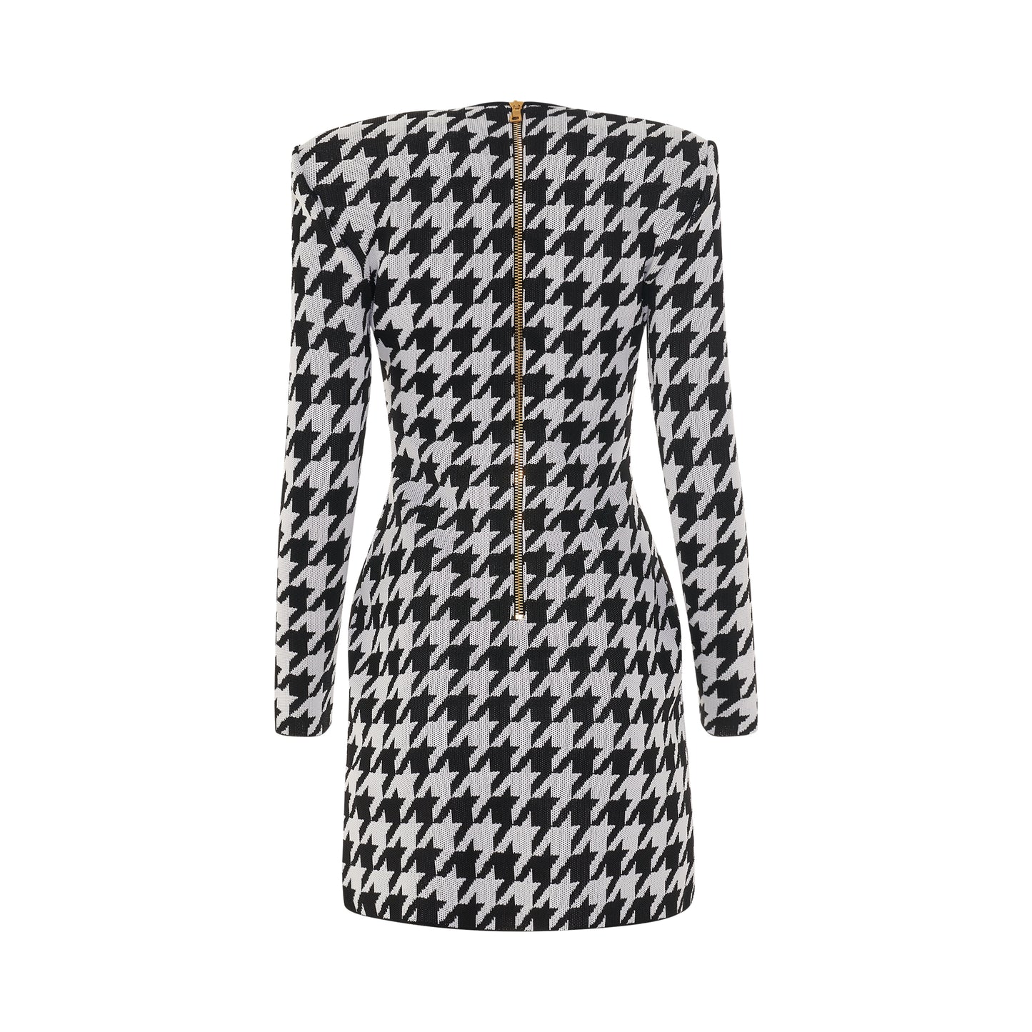 Long Sleeve 6 Button Houndstooth Wrap Knit Dress in Black/White