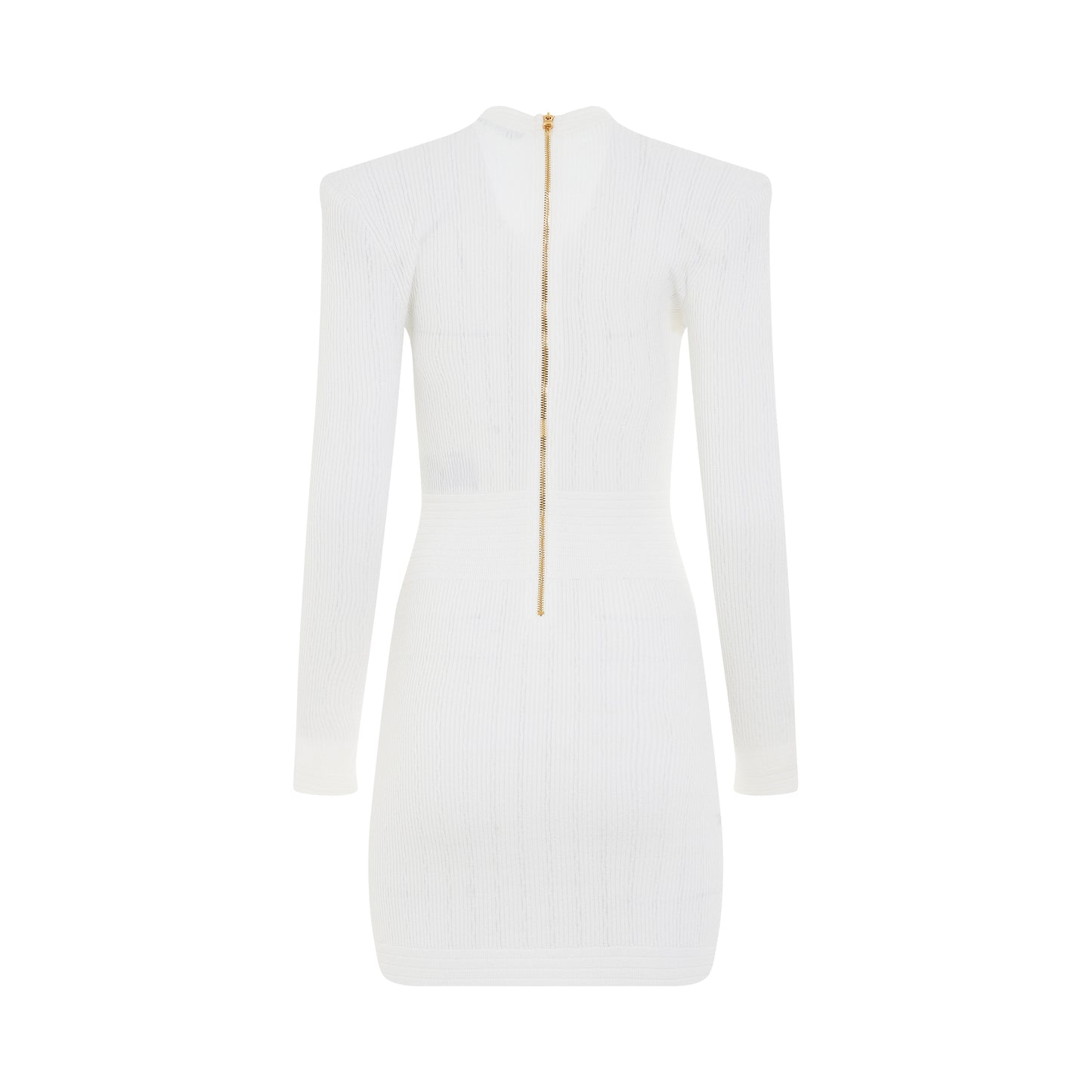 Short Long Sleeve V Neck Button Detail Knit Dress in White