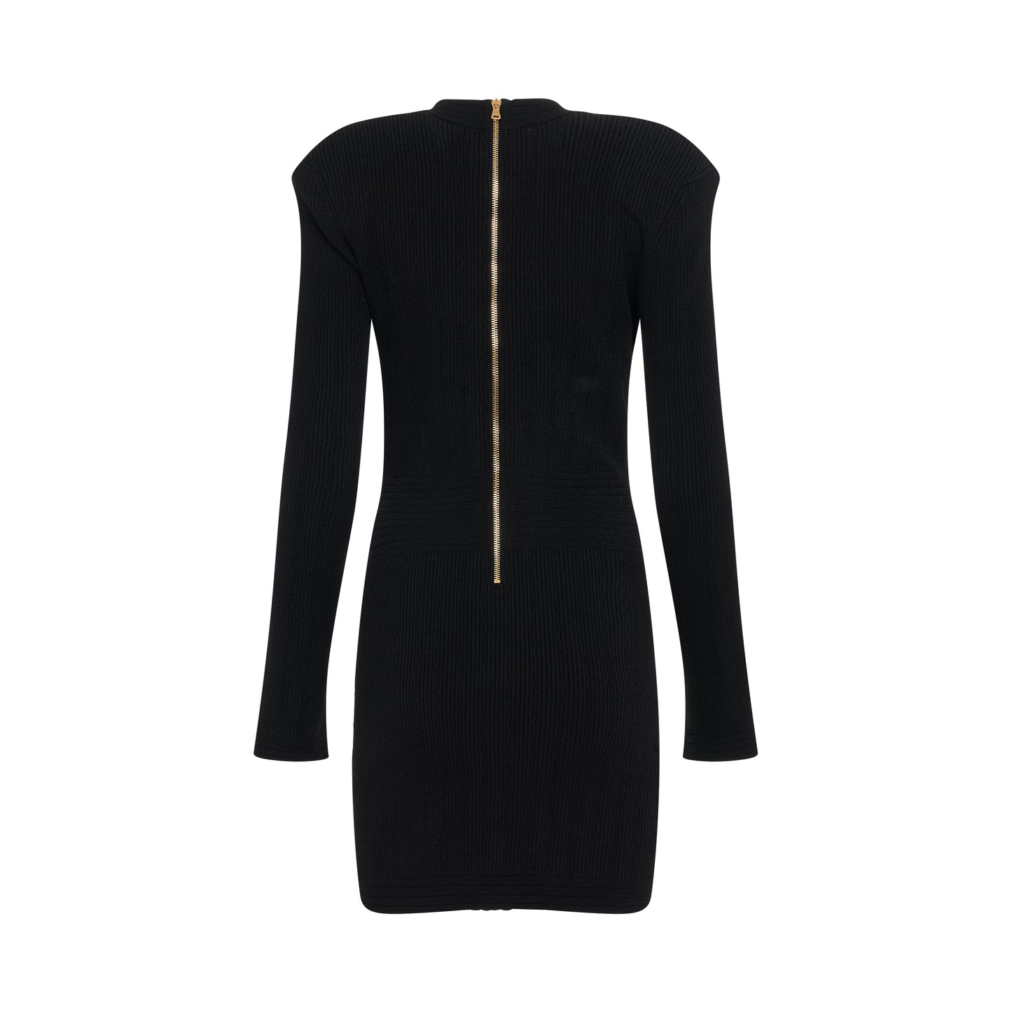 Short Long Sleeve V Neck Button Detail Knit Dress in Black