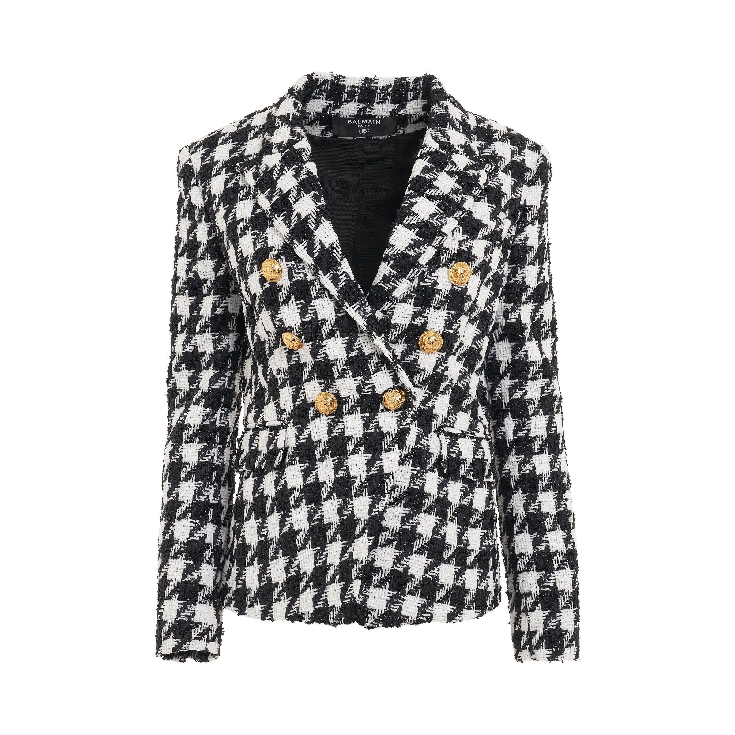 6 Button Houndstooth Tweed Jacket in White/Black