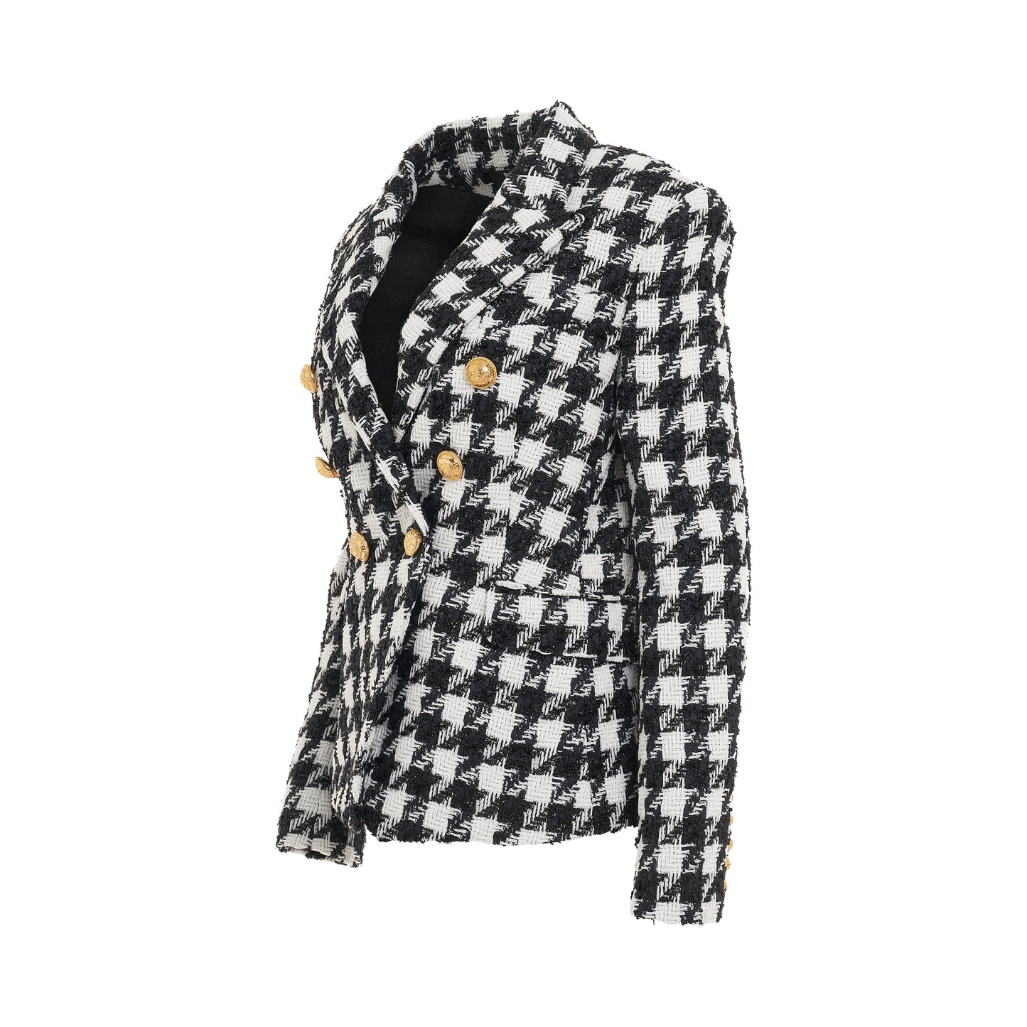 6 Button Houndstooth Tweed Jacket in White/Black