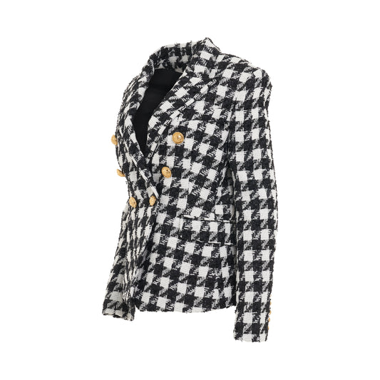 6 Button Houndstooth Tweed Jacket in White/Black