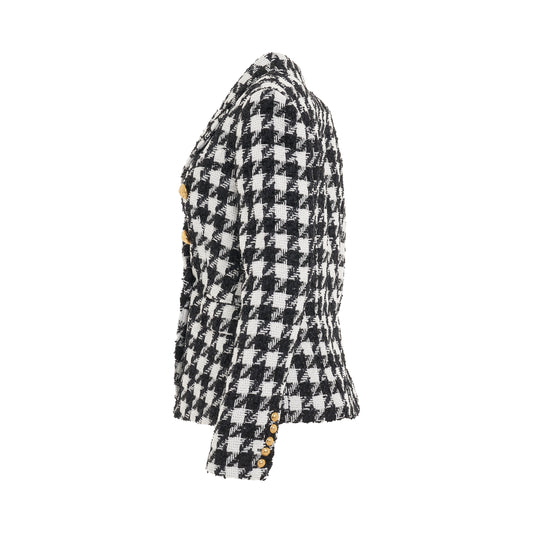 6 Button Houndstooth Tweed Jacket in White/Black