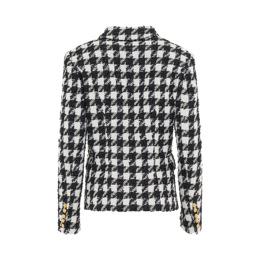 6 Button Houndstooth Tweed Jacket in White/Black