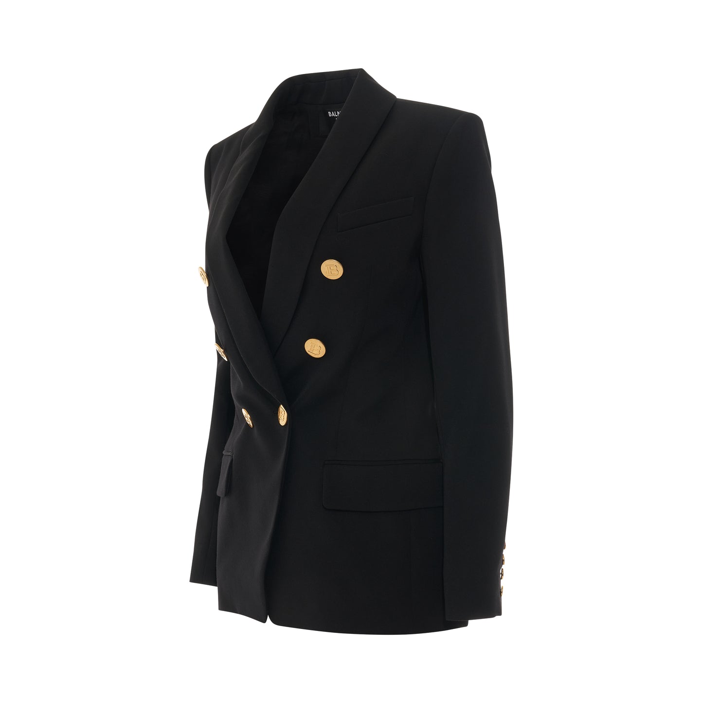 6 Button Double Breasted Long Jacket in Black