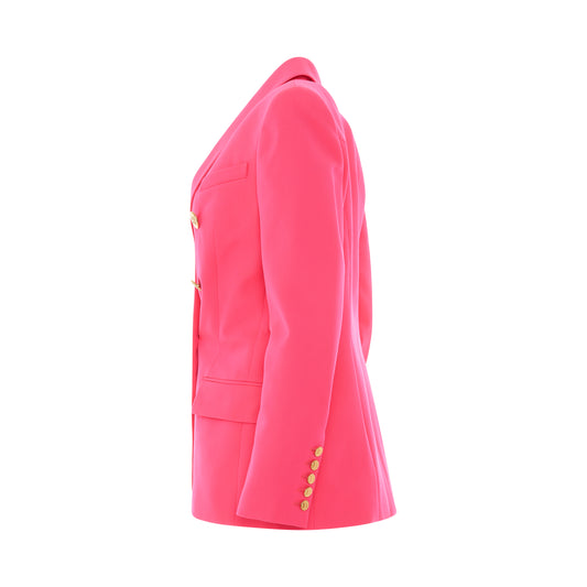 6 Button Double Breasted Long Jacket in Neon Pink