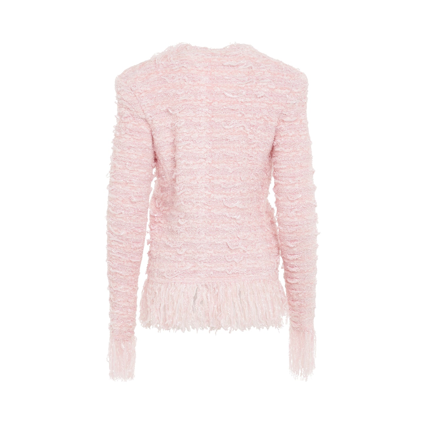 Iridescent Fringe Tweed Side to Side Jacket in Light Pink