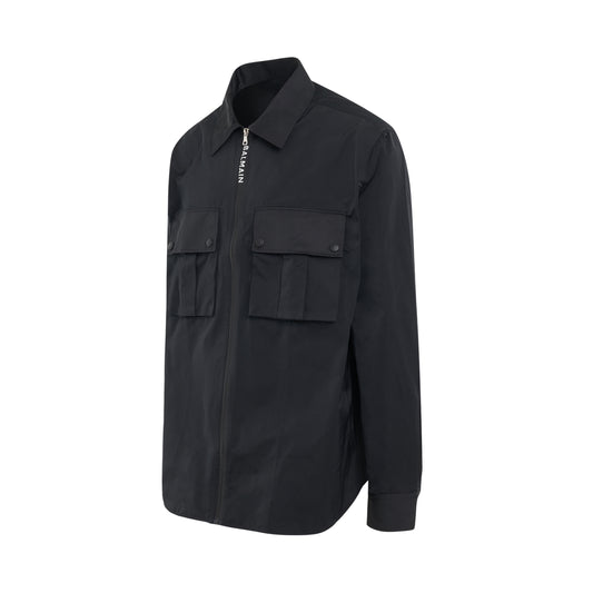 Front Pockets Zipped Nylon Taffeta Shirt in Black