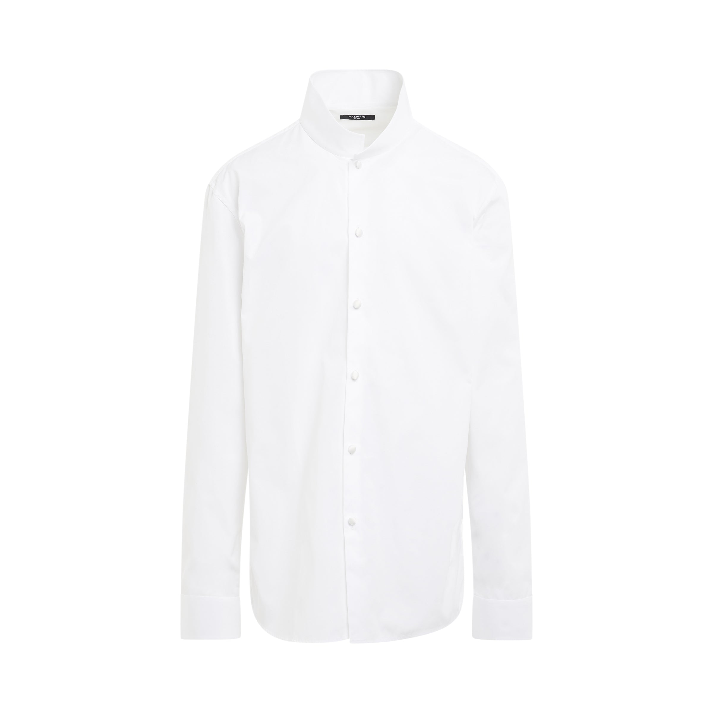 Satin Covered Buttons Cotton Shirt in White