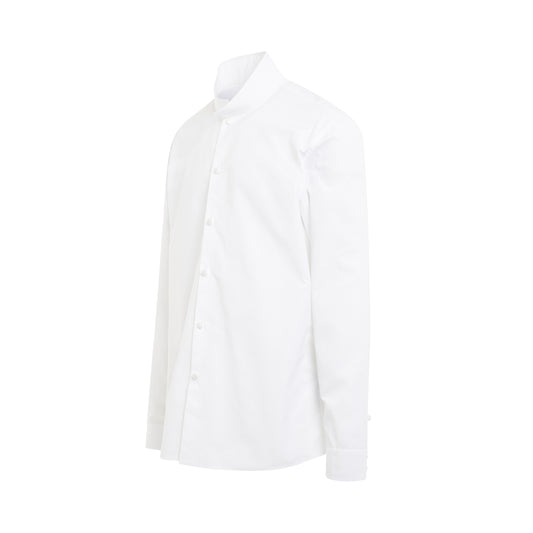 Satin Covered Buttons Cotton Shirt in White