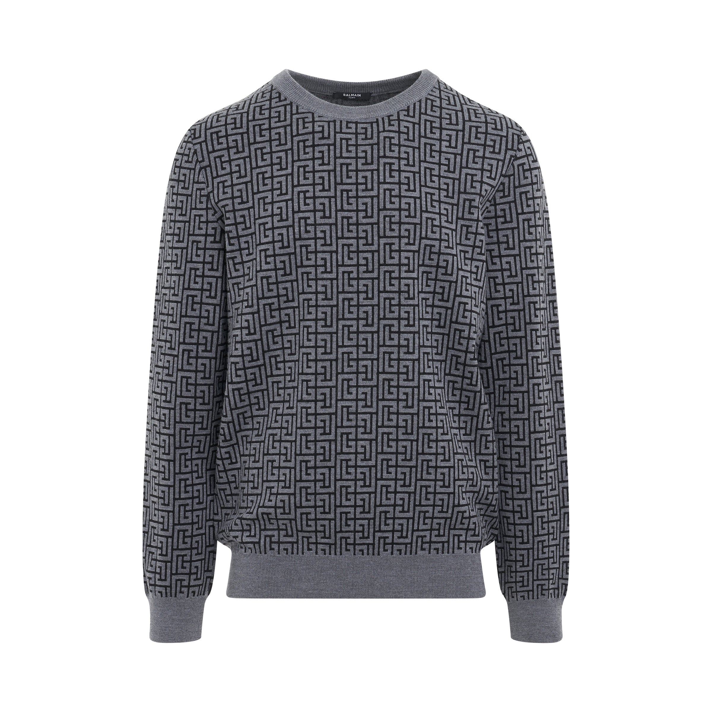 Monogram Wool & Linen Crewneck in Black/Grey