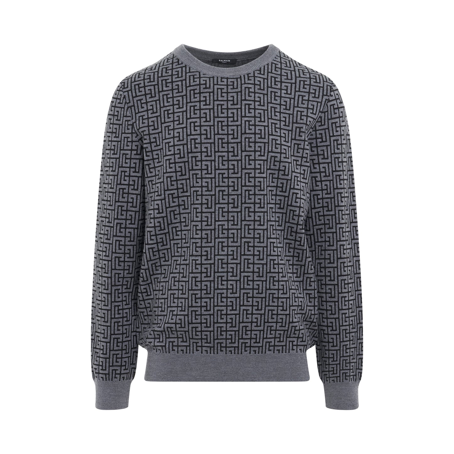 Monogram Wool & Linen Crewneck in Black/Grey